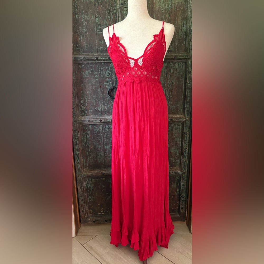 Free People Red Lace Bodice Maxi Dress